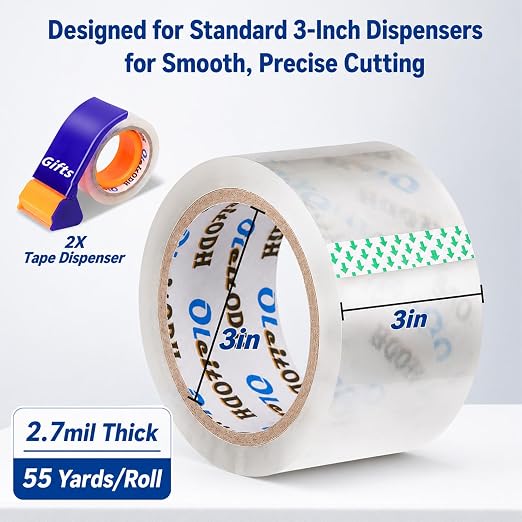 Oleitodh 24 Rolls Clear Packing Tape Bulk, 3" x 55 yd Shipping Tape, 1320 Total Yards, 2.7 Mil Heavy Duty Packaging Tape Refills, 3" Core Box Tape for Moving, Mailing, Warehouse & Office