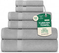 SALBAKOS 100% Turkish Cotton Bathroom Towel Set of 6-Piece, Silver | 630 Gsm Thick Super Soft Highly Absorbent 2 Bath + 2 Hand + 2 Washcloth Towels Sets, Giftable, Hotel Quality, Made in Turkey