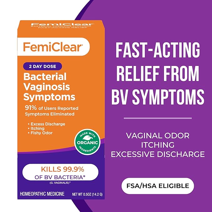 FemiClear Bacterial Vaginosis Symptoms Ointment, 2-Day Dose, 0.5 Oz, Fast-Acting Vaginal Relief for Odor, Itching & Discharge, Supports pH Balance & Vaginal Health, All-Natural & Organic Ingredients