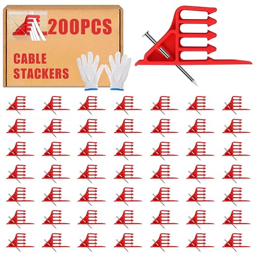 200Pcs Cable Stackers, Cable Staples Clips with Steel Nails, Electrical Wire stackers,Insulated Cord Staples Multi Cable Wire Clips for Suitable Most Cables