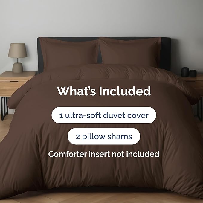 Duvet Cover Queen Size Set - Extra Soft Queen Duvet Cover 90" x 90" with 2 Pillow Shams for Women, Men, Kids & Teens - Hotel Luxury, Easy-Care w/ Zipper Closures & Ties - Comfy and Breathable (Brown)