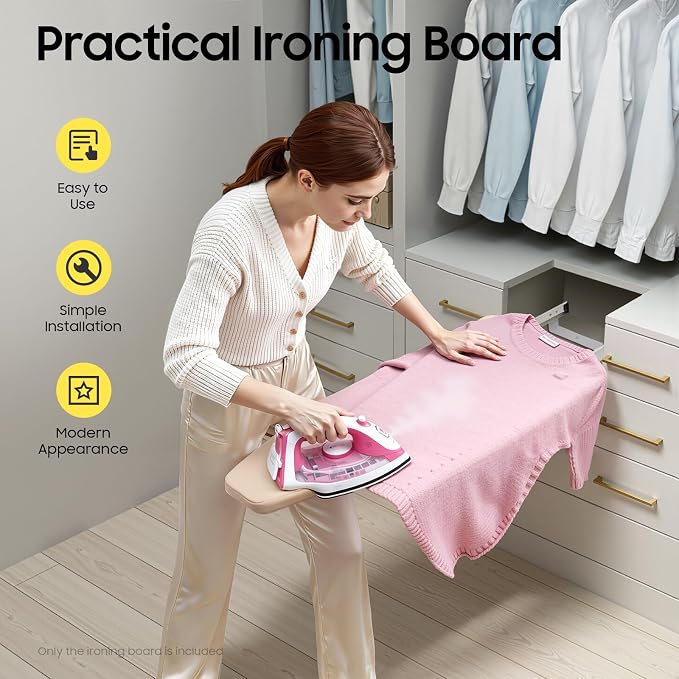 Foldable Cabinet Ironing Board Retractable Khaki Ironing Station | Sturdy Load-Bearing Structure, Adjustable Rotation Design, Easy Install Compact Fold Size fit Wardrobe Drawer Cabinet Use