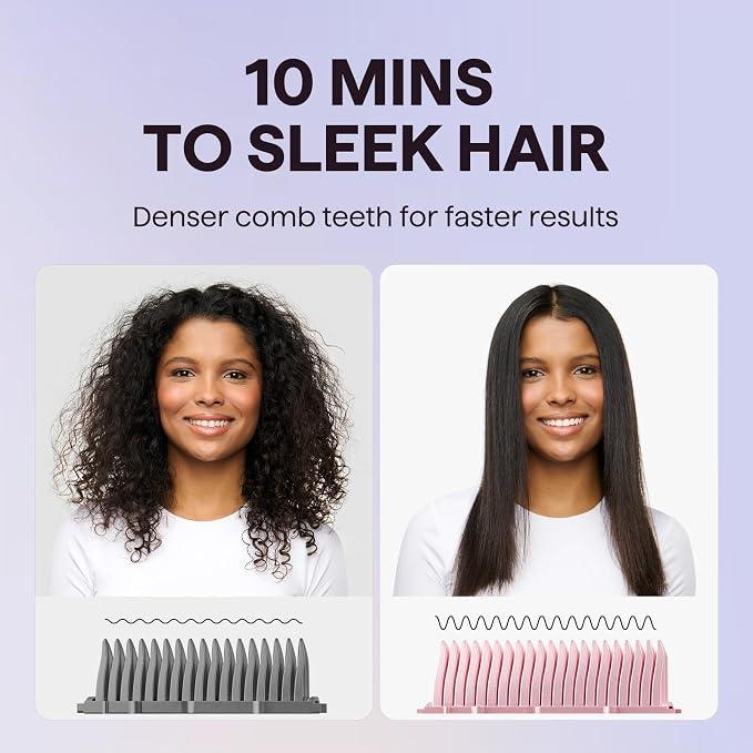 Wavytalk Hair Straightener Brush, Sleek Sweep Ionic Straightening Brush, Anti-Scald Ceramic Straightener Comb with LED Display for Super Smooth Hair, Dual Voltage, Pink.