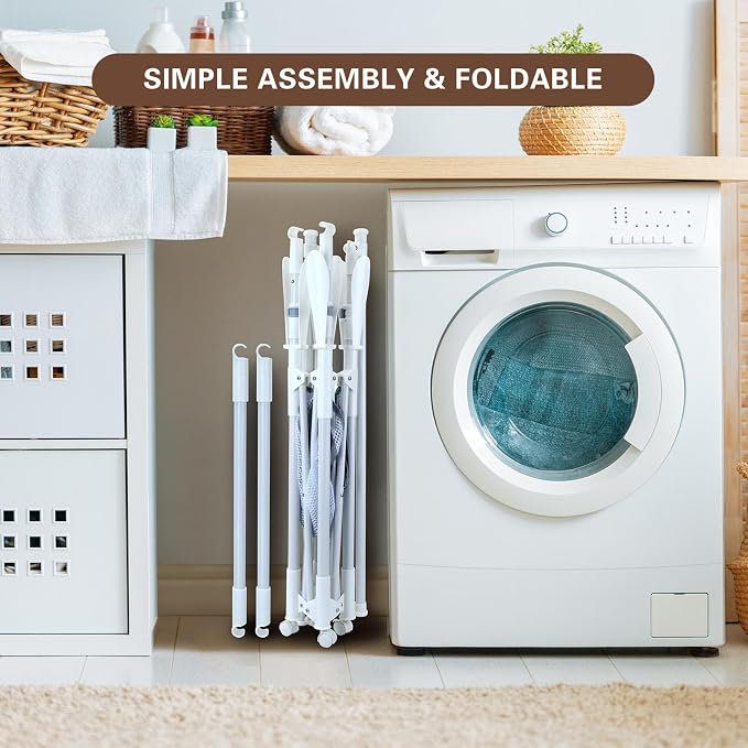 Foldable Clothes Drying Rack,Double Rod Extendable 33.1–56.7 Inches,Drying Rack Clothing with Wheels,Sweater Drying Net,Shoes Drying Rack,Hat Hanger