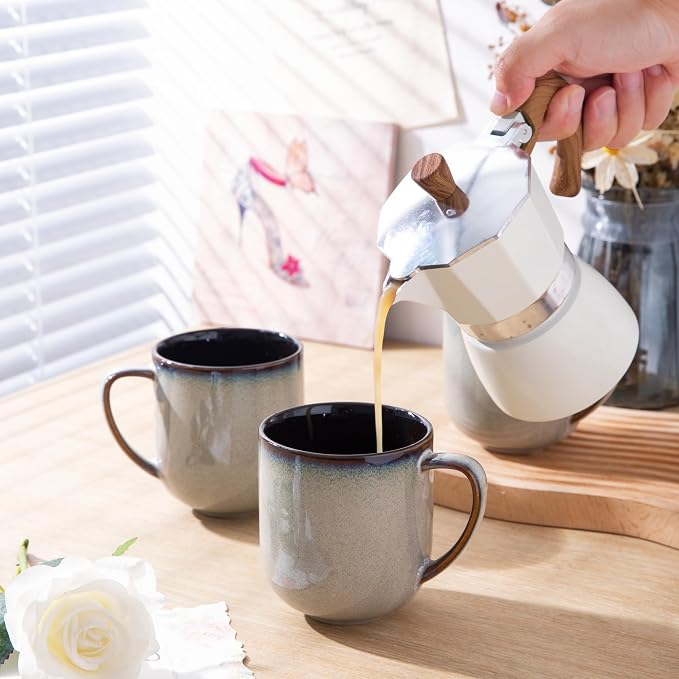 LERATIO Ceramic Coffee Mugs Set of 6,12oz Handmade Coffee Mugs Set | Large Handle for Cappuccino/Latte/Tea/Hot Cocoa,Oven &Dishwasher & Microwave Safe-Gray White