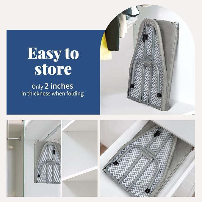 Tabletop Ironing Board with Iron Rest 31"x12" Grey | BlissBoard Small Foldable Mini Compact Iron Table, Heat Resistant Cover for Dorms, Apartment and Travel