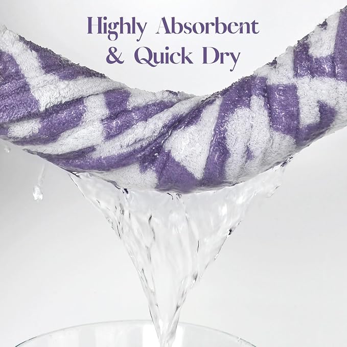 2-Pieces Luxury Bath Towels Checkered Floral, Purple Towels for Women Girls | Shower Body 27.5x55 Inches, Cute Bathroom Decor, Cotton