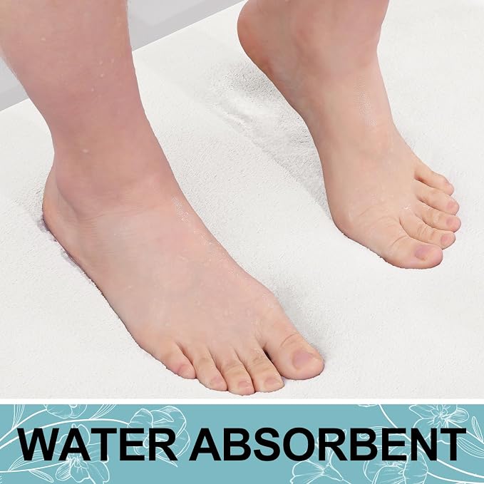 Smiry Memory Foam Bath Mat 24x16, Extra Soft and Absorbent Bathroom Mats, Non Slip Washable Carpet for Floor, Shower and Tub, Ivory White
