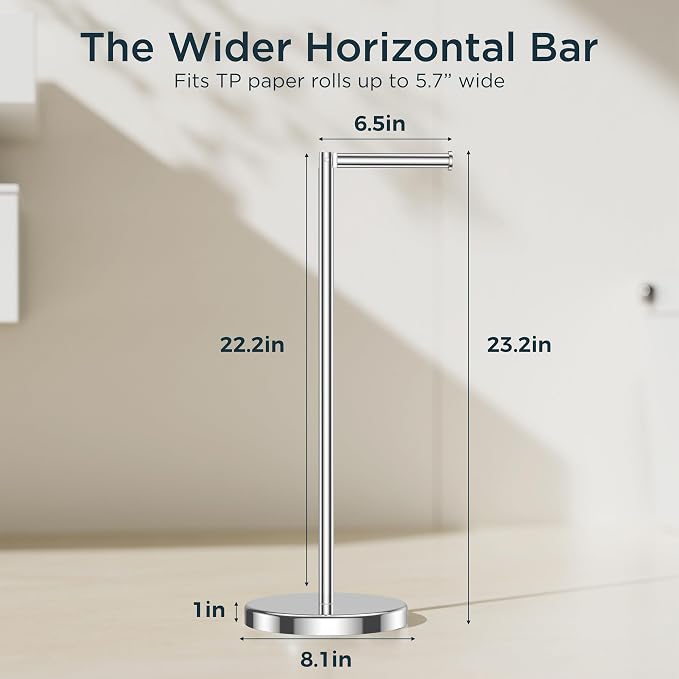 FORIOUS Toilet Paper Holder Stand, Modern Freestanding Tissue Roll Holder for Bathroom, Durable SUS 304 Stainless Steel and Weighted Base Toilet Paper Stand, Storage for 4 Rolls, Polished Chrome