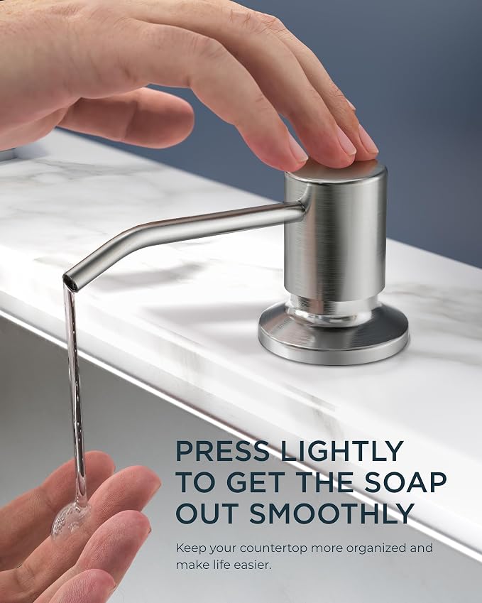 FORIOUS Kitchen Faucet with Soap Dispenser, Brushed Nickel, Single Handle Stainless Steel Transitional Sink Faucet with Pull Down Sprayer 1 or 3 Hole, Suitable for Farmhouse Laundry Camper RV Bar