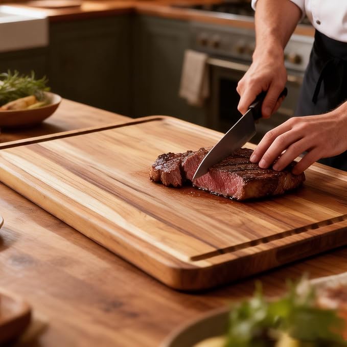 XXLarge Teak Cutting Board Wood Wooden Cutting Boards For Kitchen | Extra Large Solid Butcher Block, Natural Non-toxic, Non-slip Base, Charcuterie Board, Best Cutting Chopping Board
