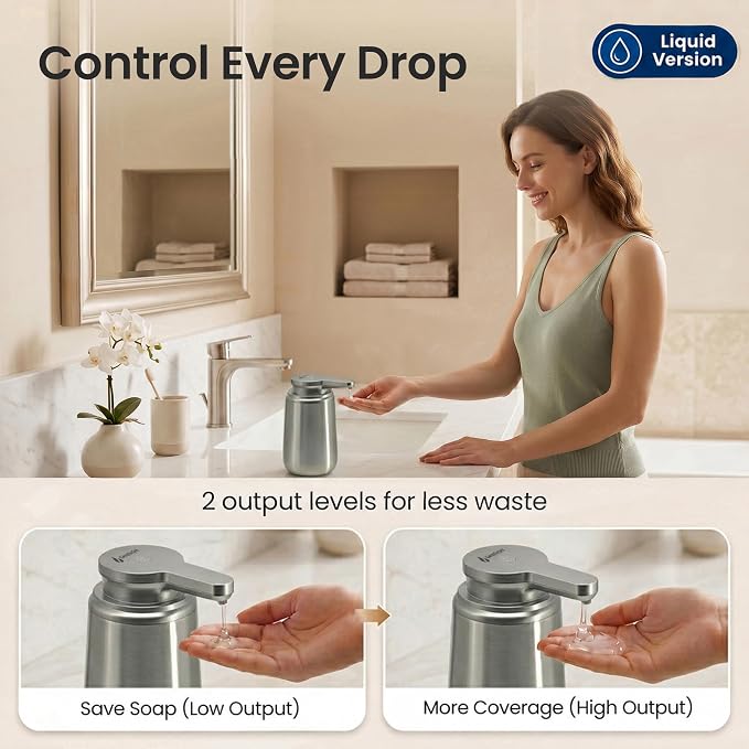 GentleJet NovaJet Automatic Liquid Soap Dispenser Touchless Sensor, USB-C Rechargeable, 304 Stainless Steel, IPX5 Waterproof for Bathroom Kitchen Sink, 10 oz / 300 ml