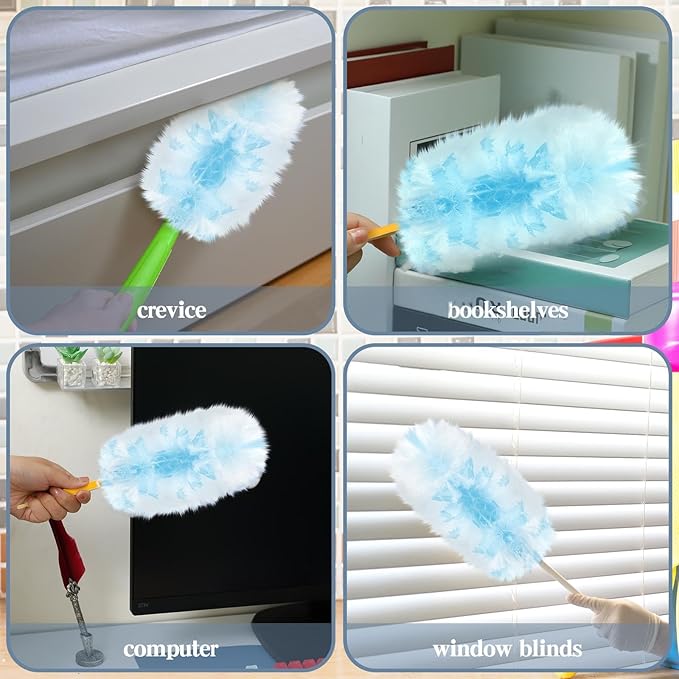 Vesici 300 Pcs Duster Refills Compatible with Swiffer Dusters Bulk Disposable Replacement Thickened with 1 Handle Heavy Duty for Cleaning, Office (Blue)