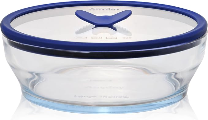 Anyday 7-Cup Glass Microwave Steamer Bowl (Clear Blueberry) | Vented Glass Lids, BPA-Free, Healthy Microwave Cooking Container for Vegetables, Broccoli, Veggies, Meal Prep