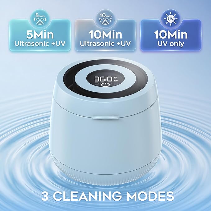 Ultrasonic Retainer Cleaner Machine, Dynamic 42-48kHz Dental Cleaning Pod with Digital Timer, 200ml Mouth Guard Cleaner Pod for Aligners, Night Guards, Dental Trays, Braces & Toothbrushes (Blue)