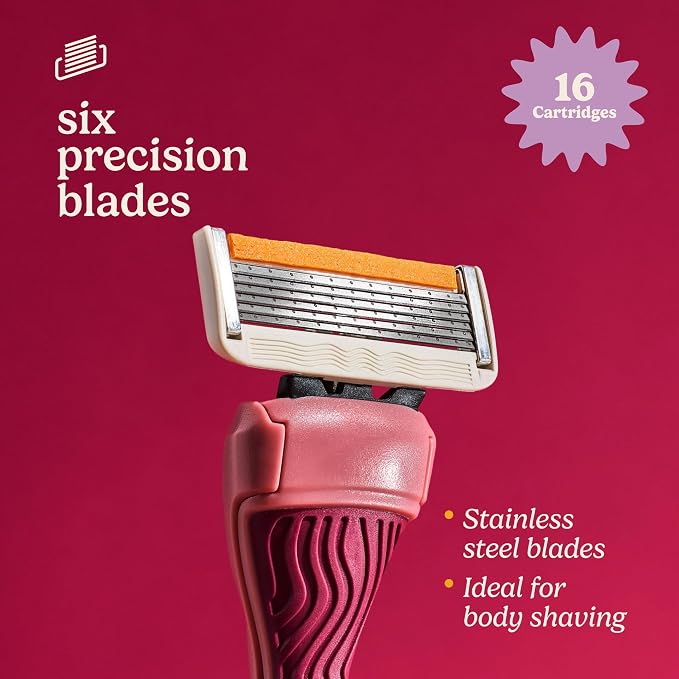 Dollar Shave Club For Women | Razor Refills (16 Pack) | 6 Stainless Steel Blades | Razors for Women, Womens Razors