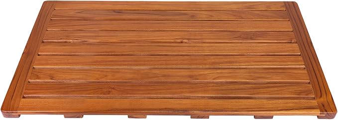 Utoplike Teak Bath Mat, Large Wood Shower Mats for Bathroom, 31.7 x17.9 in | with Non Slip Pads, Sturdy Solid Wooden, Floor Mat for Indoor Spa, Outdoor Inside Shower