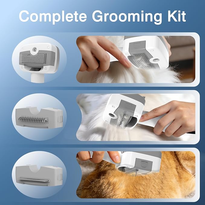 Dog Grooming Vacuum, 13000Pa & 2L Dust Cup & <55dB, 5-in-1 Self-Cleaning Pet Hair Vacuum with Spray Brush for Shedding, Quiet Deshedding Kit for Dogs Cats
