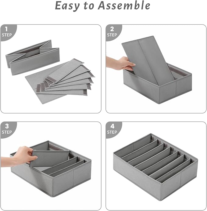 4 Packs Adjustable T-shirt Drawer Organizers for Clothing with 6 Adjustable Dividers, 7 Grids Wardrobe Storage Box, DIY Clothes Organizer for Folded Clothes, T-shirt, Legging