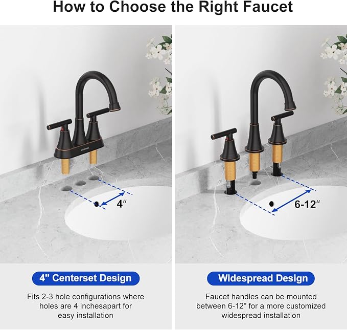 Bathroom Faucets for Sink 3 Hole, Hurran Oil Rubbed Bronze Bathroom Sink Faucet with Pop-up Drain and Supply Lines, Stainless Steel Lead-Free Widespread Faucet for Vanity RV Farmhouse