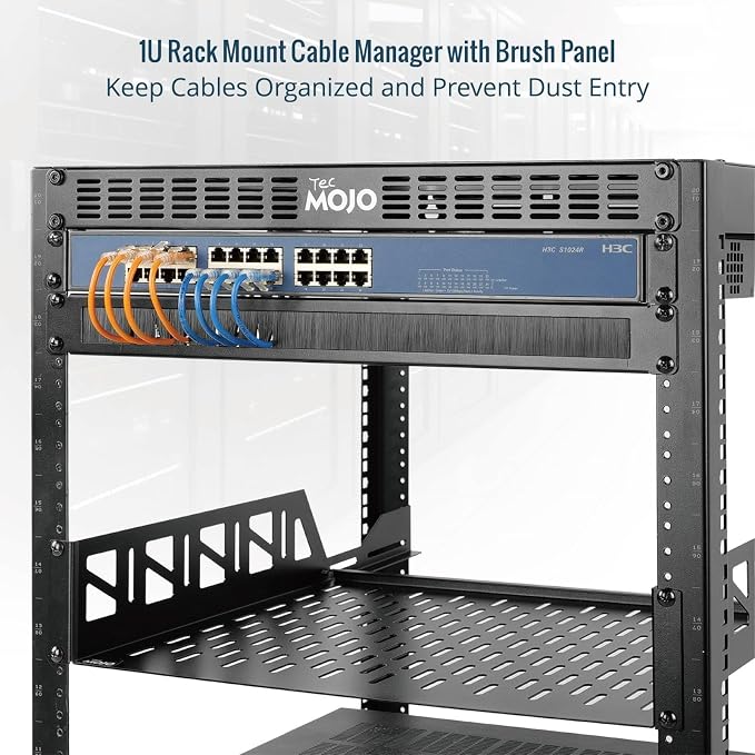 Tecmojo 1U Rack Mount Cable Management Panel with Brush,Rack Brush Panel for 19 inch Server Rack or Network Cabinet,Black,2 Pack