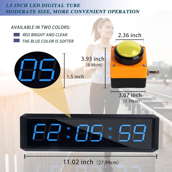 Fitness Timer with Stopwatch Button, Suitable for School/exam/Home Exercise/Gym/Gym SMAHEAT Electronic Fitness Timer (1.5 inch six-bit All-Blue)