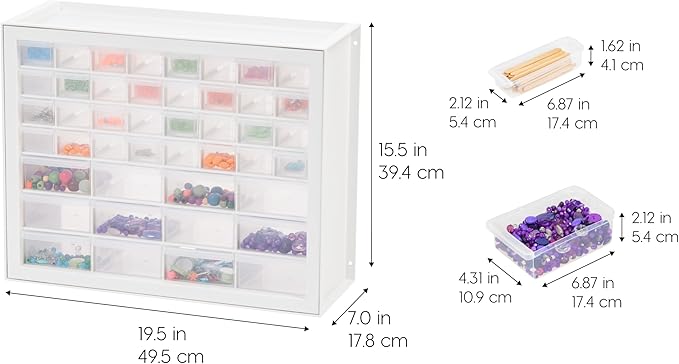 IRIS USA 44-Drawer Small Parts Organizer, Made in USA, Storage Drawers for Beads, Crafts, Building Bricks, Screws, Nuts, Bolts, Electronics, Hardware, Stackable Garage Storage Cabinet, White