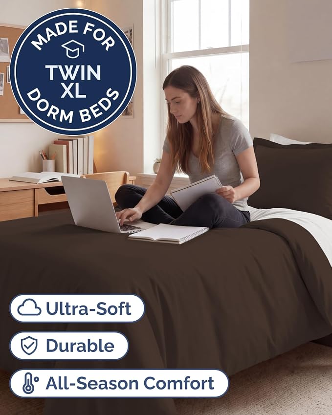 Duvet Cover Twin/Twin XL Size Set - Extra Soft Twin/Twin XL Duvet Cover 68" x 90" with 1 Pillow Sham for Women, Men, Kids & Teens - Comfy, Easy-Care & Fade Free with Zipper Closures and Ties (Brown)