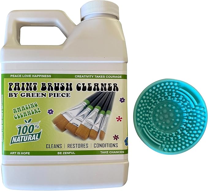 Green Piece® Completely Non-Toxic Paint Brush Cleaner (Made in USA) for Paint Cleanup for Brushes (Combo Pack – Paint Brush Cleaner with Mat)