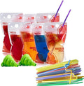 Reusable Drink Pouches - 200 Clear Drink Bags with 200 Straws - Double Zipper Reusable Smoothie Pouches Juice, Clear Zipper Pouch Storage Bags, Leak-Free and BPA Free