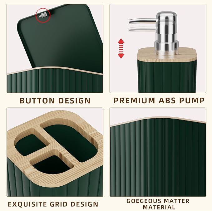 XLHOMO Bathroom Accessories Set - 25PC Green Bathroom Set, Bathroom Set with Shower Curtain and Rugs, Green Shower Curtain Set, Toilet Brush, Bathroom Trash Can
