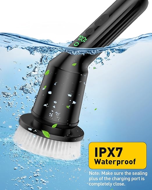 Shower Scrubber with Long Handle, Cleaning Tool for Bathroom Shower Toilet | Shower Cleaner Brushes with IPX7 Waterproof & 2 Speed, 3 Brush Heads, Bathroom Cleaning Supplies for Toilet Tub