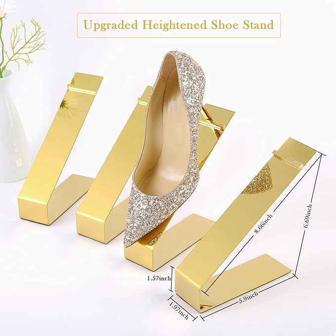 4-Pack Shoe Display Stand,High Heels Sandal Display Stand Gold | Stainless steel Material, Mirror-Polished for Retail Store Vendors Merchandise shoe rack