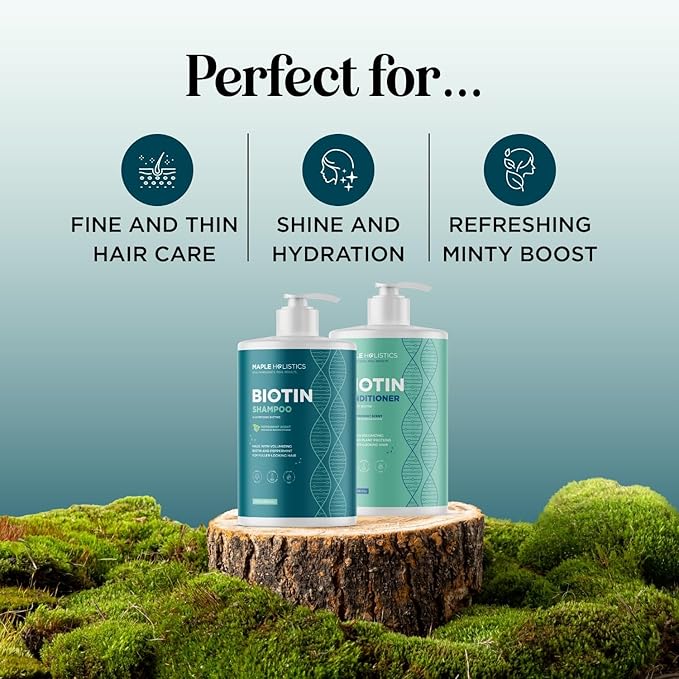 Volumizing Biotin Shampoo and Conditioner Set - Peppermint Shampoo and Conditioner for Thinning Hair Care with Argan Coconut & Olive Oil - Color Safe - Paraben Silicone & Sulfate Free (32 Fl Oz Each)