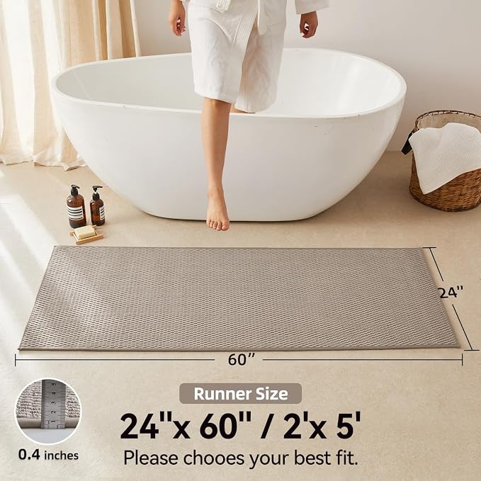Triohero Bathroom Runner Rug, Long Bath Mat Washable Thin Quick Dry Low Pile Bathroom Runner Rugs 24 x 60 Non Slip, Beige 24"x60"