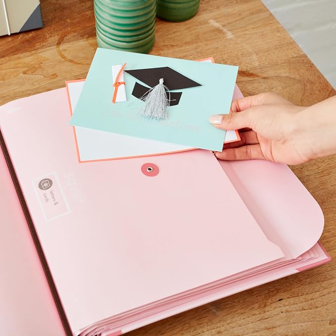 The Folio® Important Document Organizer by Savor | Binder with Guided Labels, Acid-Free File Folder Organizer with 10 Pockets, Document Holder for Home Records, Legal and Medical Papers (Pink)