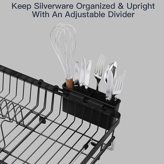 Dish Drying Rack Over The Sink with Utensil Holder | Expandable Stainless Steel Dish Drainer for Small Kitchen, Apartment, RV, Counter Space Saving, Perfect Fit, Rustproof