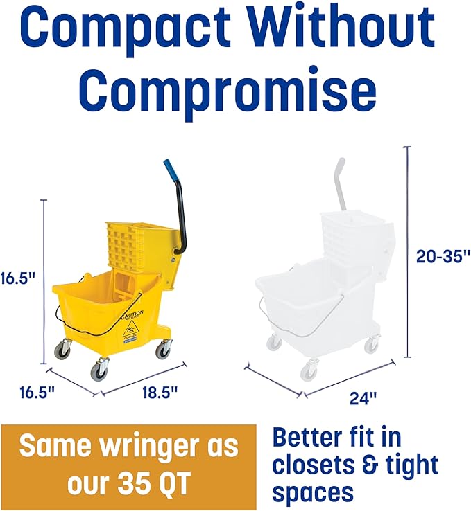 Carlisle Food Service Sparta Commercial Mop Bucket with Side Press Wringer, Floor Cleaning Essentials for Commercial and Home Use, Polypropylene, 26 Quart Capacity, 1 Count, Yellow