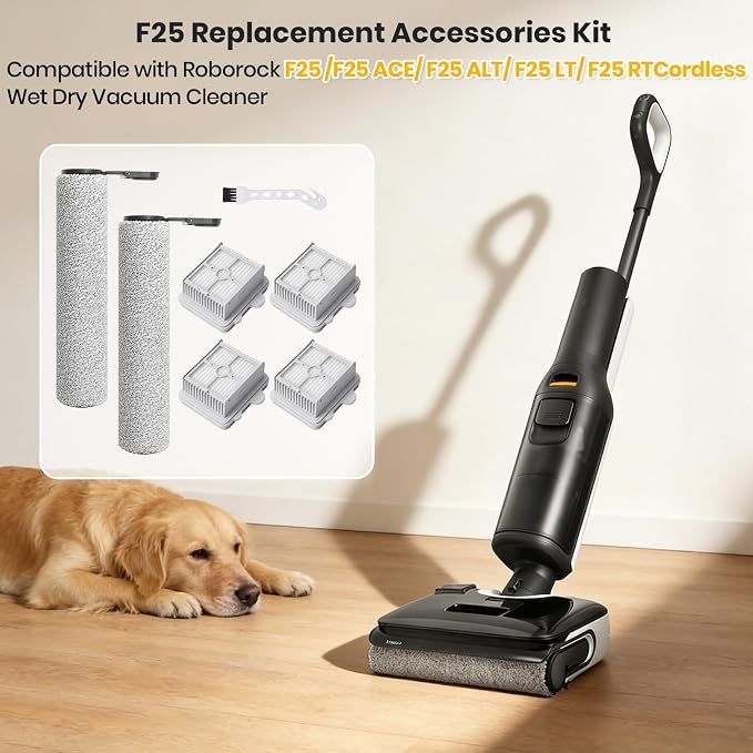 F25 Brush Roller and HEPA Filter Replacement Accessories compatible with Roborock F25/F25 ACE/F25 ALT/F25 LT/F25 RT/F25 ACE/F25 GT Cordless Wet Dry Vacuum Cleaner（2 roller brushes, 4HEPA Filters)