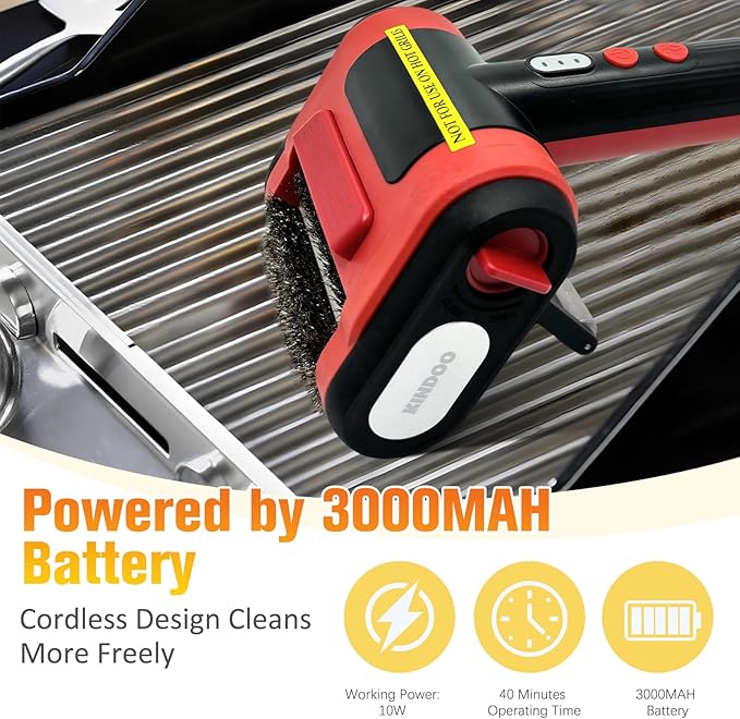 Electric Grill Brush Bristle for Outdoor Grill, Grill Cleaning Brush Rechargeable BBQ Cleaner Brush Head,Safe Grill Brush with Scraper for Cast Iron Stainless-Steel Grates,Red