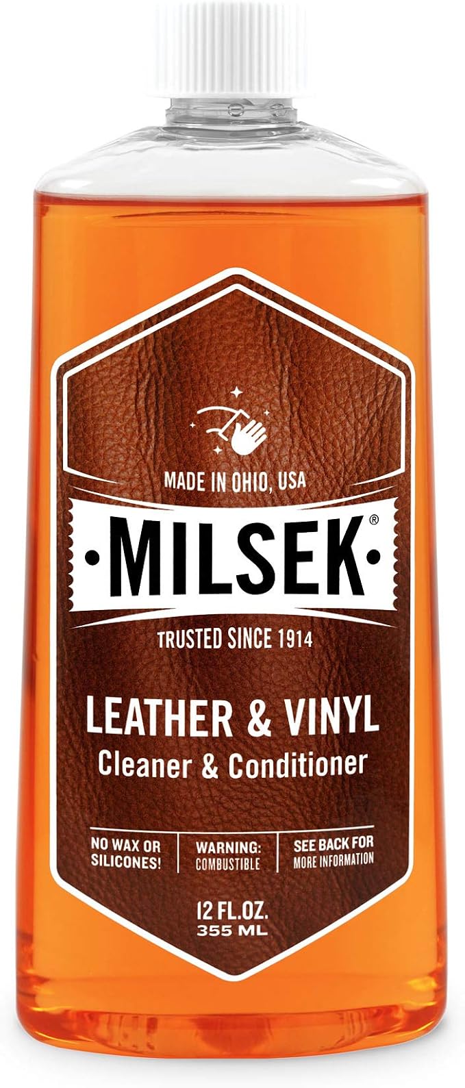 Milsek Leather & Vinyl Cleaner & Conditioner - Cleaning Supplies for Leather Home Furnitures, Couch, Automotive Interior, Shoes, Bags - 12 Fl Oz (Pack of 1) | Cleans, conditions, and helps protect leather and vinyl surfaces for long-lasting appearance ...