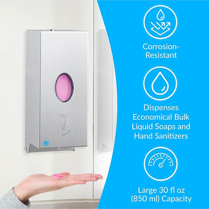 Bobrick B-2012 Automatic Wall-Mounted Liquid Soap Dispenser, Stainless Steel, 30 Fl Oz Capacity