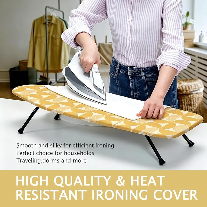 SheeChung Small Ironing Board 12"x32",Mini Ironing Board with Metal Mesh | Foldable,Tabletop,Hanging Hook,Cotton Cover,Heat Resistant Pad,Space Saving,Non-Slip Feet,Fits for Dorm Travel Sewing Room