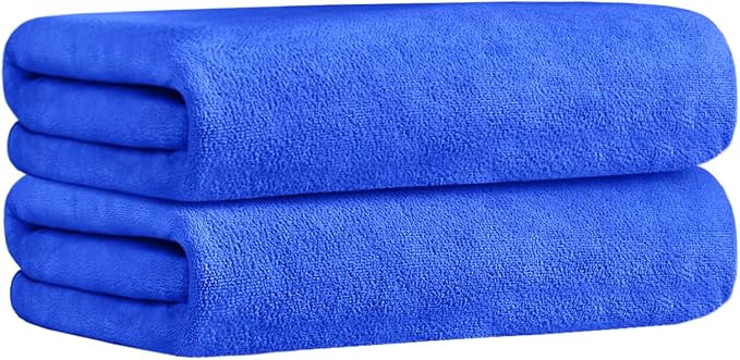 JML Large Bath Towels Set of 2, 30x60 Inches, Dark Blue | Microfiber, Hanging Loop, Soft Absorbent, Quick Dry, Lint-free, Use for Back-to-School dorm, Spa, Sauna, Salon