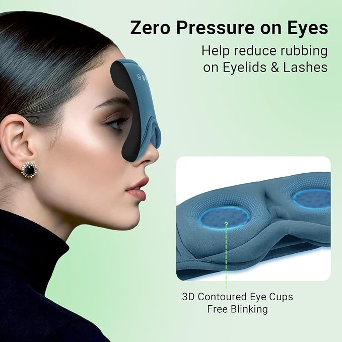 3D Bamboo Cotton Sleep Mask with Bluetooth 5.4 Headphone, Music Wireless Bluetooth Blackout Eye Mask for Side Sleepers, Earphones HD Speaker Microphone for Travel, Gifts for Women Men, Blue