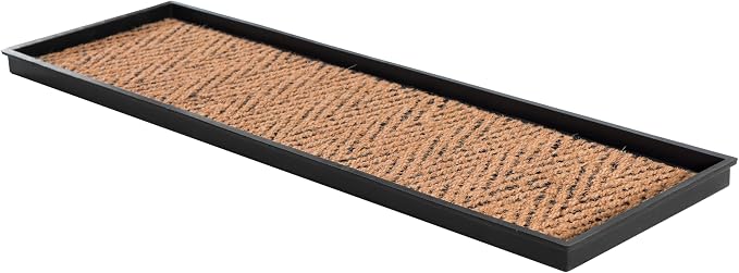 Anji Mountain Heavy Duty Waterproof Rubber Shoe Storage Mat Organizer/Boot Storage Tray Multi Use For Entryway with Coir, Tan and Black Insert , Fits 4 Pair (46.5" Wide)