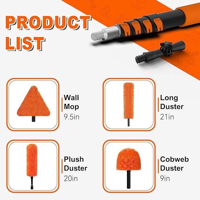 SISUPASSIE 36FT Reach Duster Cleaner Kit, Dusters for Cleaning with Extension Pole, Baseboard & Wall and Window Cleaner Mop for Fan Blades, High Ceiling and Cobweb