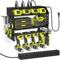 SUNALLY Power Tool Organizer Wall Mount with Charging Station,3 Layer Heavy Duty Metal Tool Storage Rack with 4 Drill Holders, Power Tool Shelf for Garage, Warehouse, Workshop, Gifts for Men, Husband