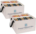 Flenpptly Freezer Organizer Bins, 2 Pack Freezer Storage Bins, Light Grey | 15"x14"x9" Collapsible Deep Freezer Organizer Bins with Removable Dividers, Handles