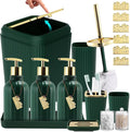 17PCS Bathroom Accessories Set, Dark Green Bathroom Set Bathroom Accessories Set with Trash Can, Toilet Brush, Toothbrush Holder, Qtip Holder & 3PCS Soap Dispenser